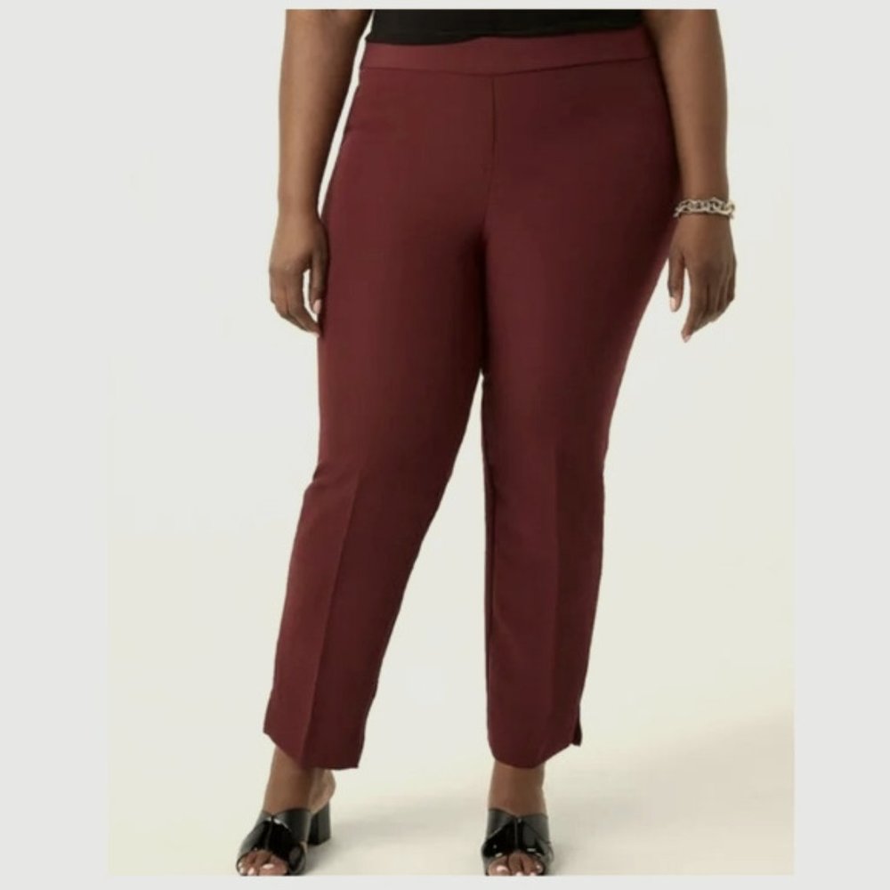 Roz & Ali Classic Fit Maroon Cropped Dress Pants